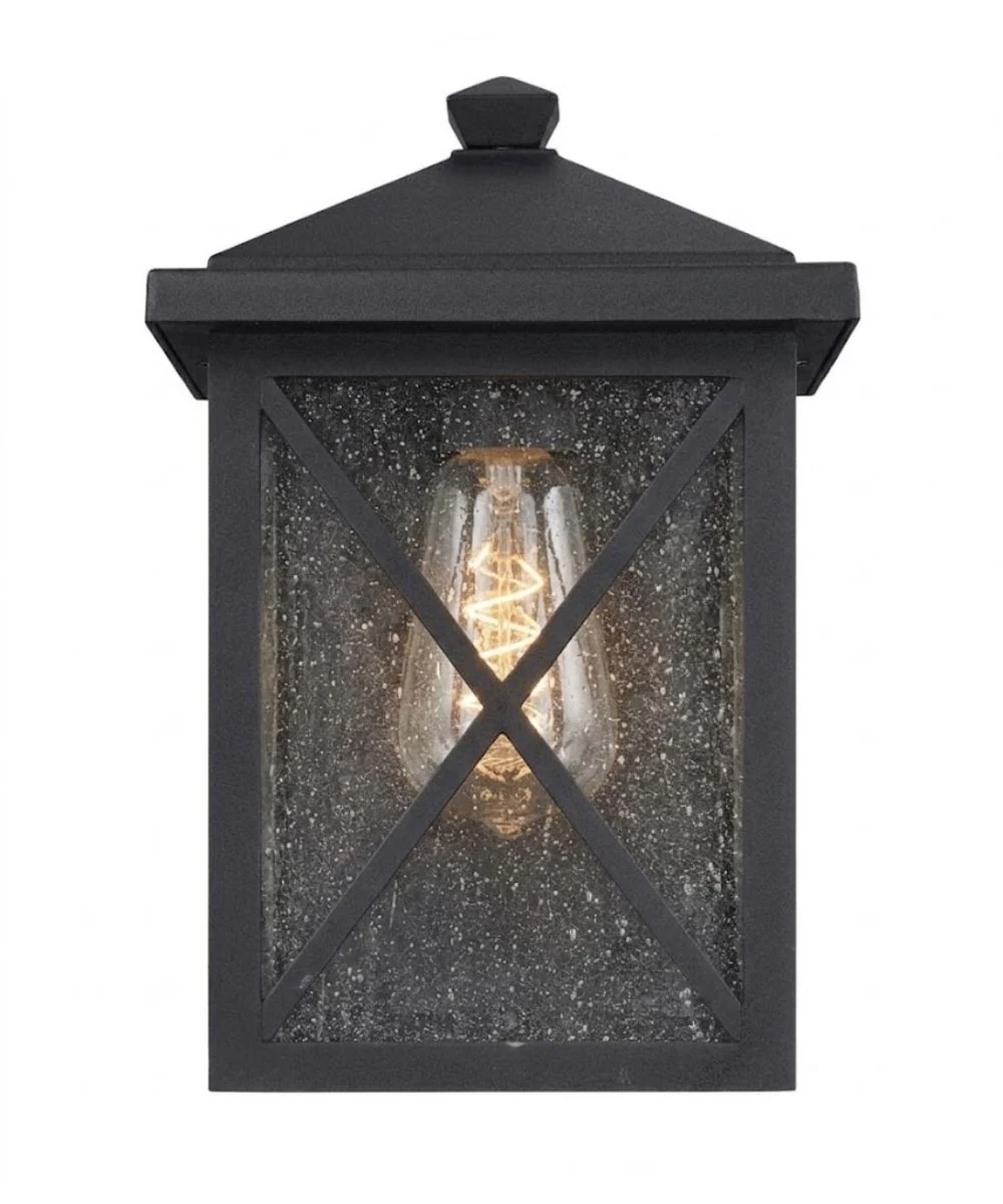 Leonis 10"High 1-Light Black Finish with Seeded Glass Shade Outdoor Wall Lantern - Image 3
