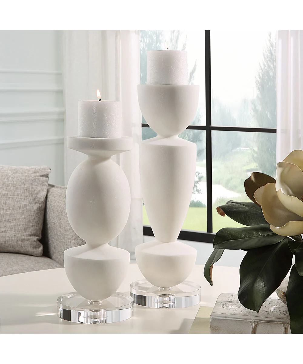 Lido White Stone Candleholders, Set of 2 - Image 3
