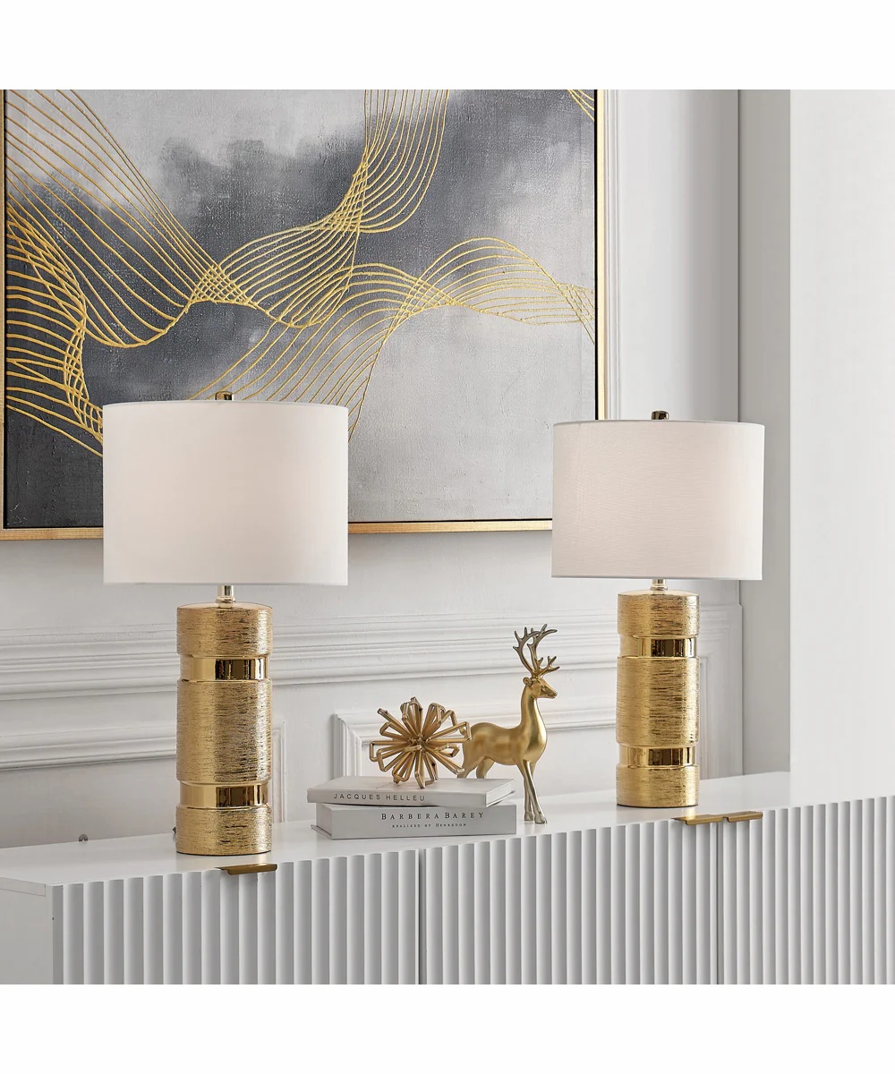 Lucano 2-Light 2 Pack-Table Lamp Gold/White Linen Shade - Image 3