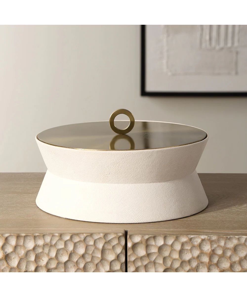 Luxe White Shagreen Round Box - Image 2
