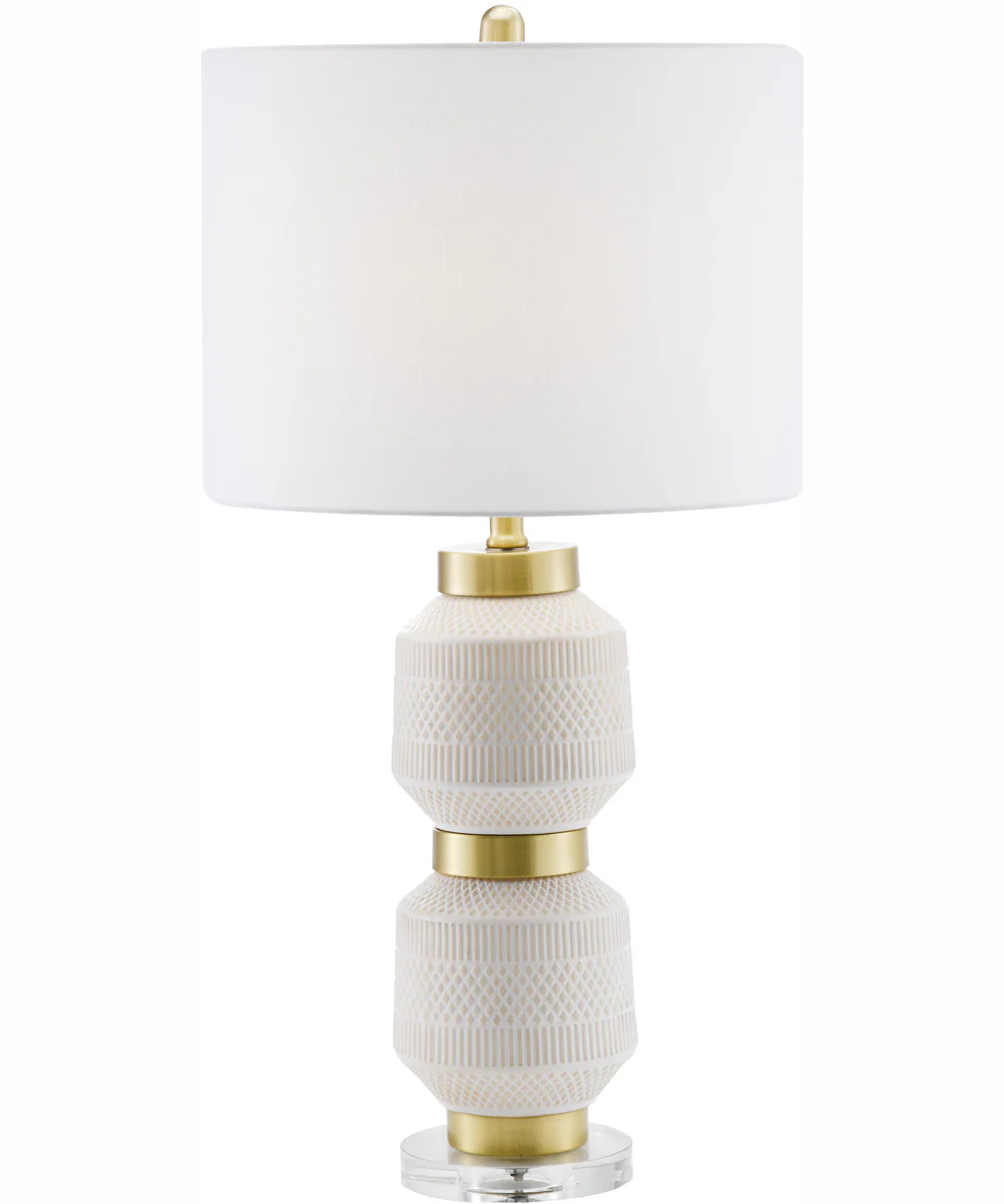 Madelia 1-Light Table Lamp Antique Brass/White Ceramichrome/ White Linen Shade