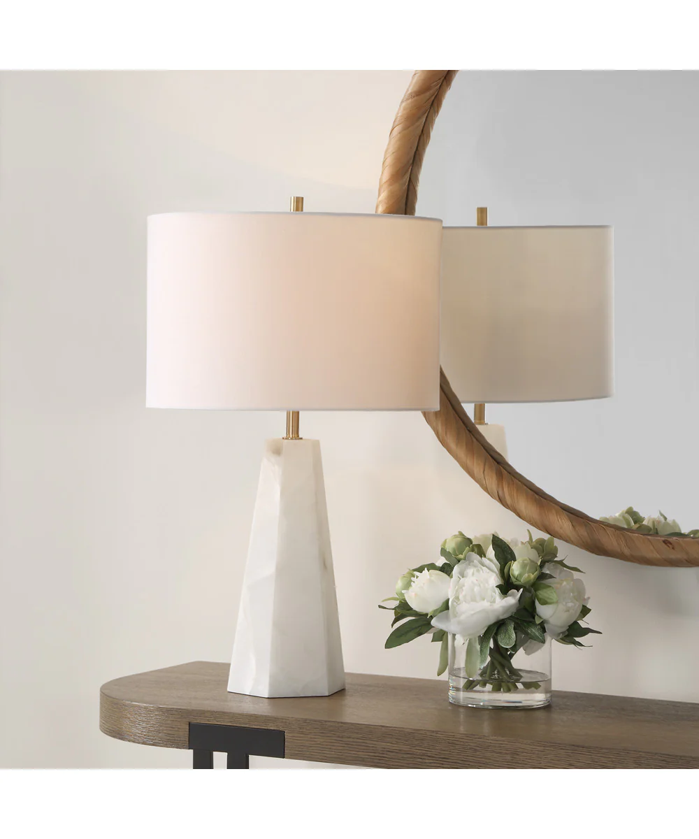 Marble Accent Table Lamp in Cream with Off-White Linen - Image 2