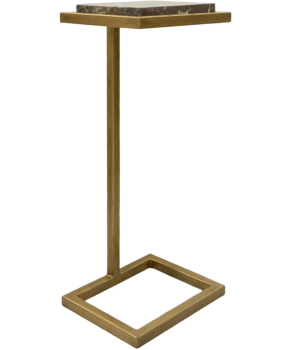 Martini Table with Iron Frame in Antiqued Gold with Brown Marble - Image 2