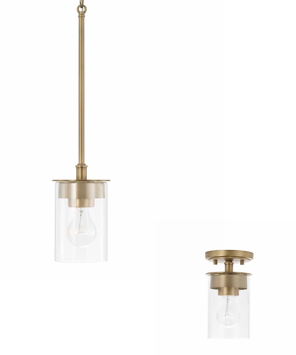 Mason 1-Light Dual-Mount Semi-Flush/Pendant Mount In Aged Brass - Image 2