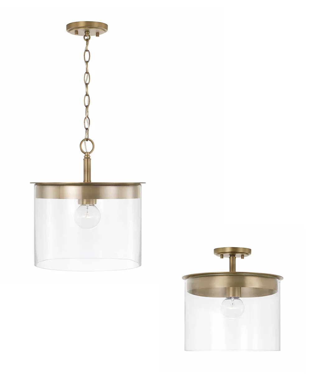 Mason 1-Light Dual-Mount Semi-Flush/Pendant Mount In Aged Brass - Image 2