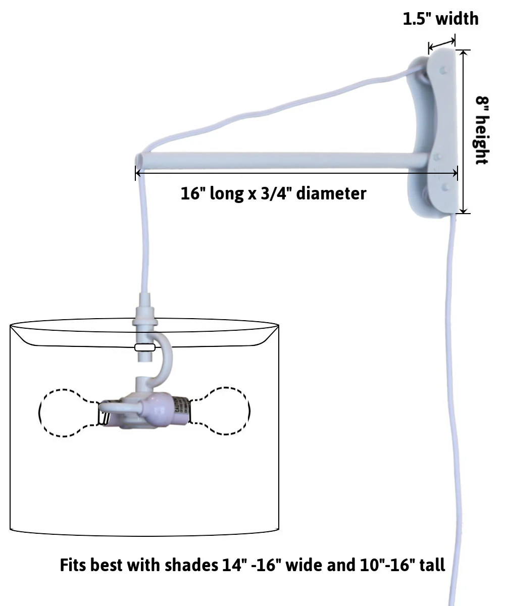 MAST Plug-In Wall Mount Pendant, 2 Light White Cord/Arm with Diffuser, White Linen Shade 18x18x10 - Image 3