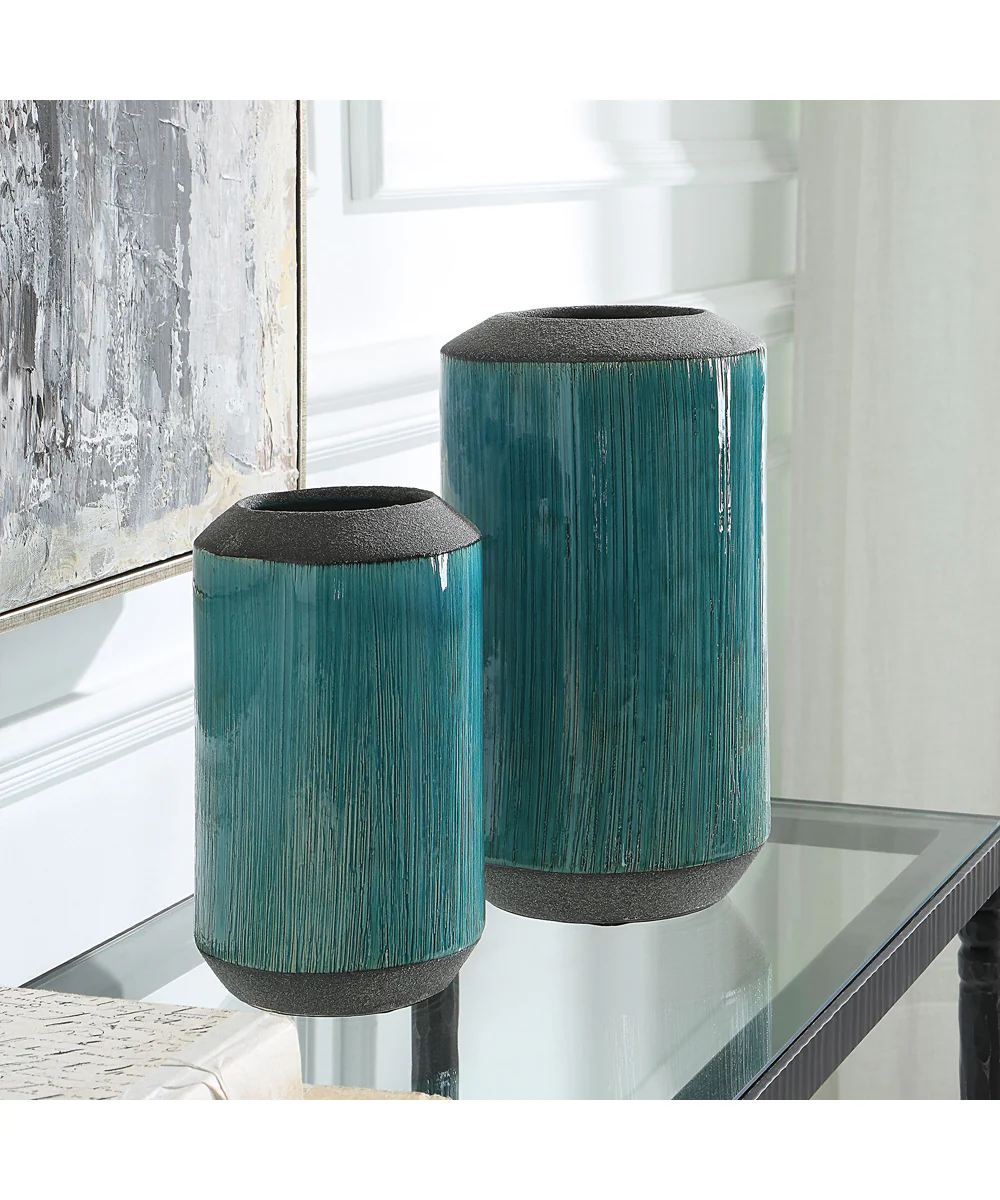 Maui Aqua Blue Vases, Set of 2 - Image 2