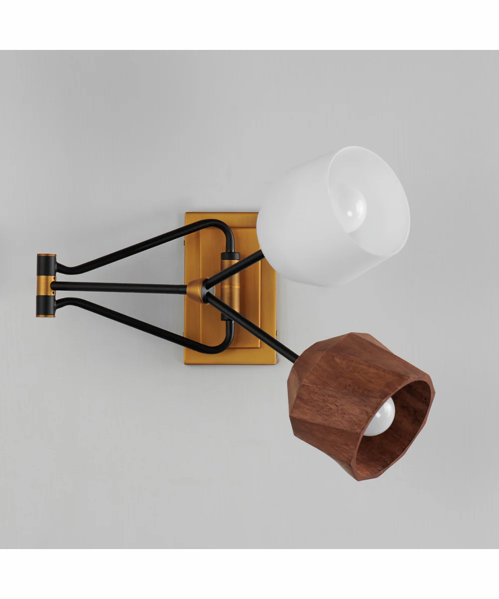 Akimbo 2-Light Swing Arm Wall Sconce W LED Bulbs Dark Bronze/Antique Brass - Image 2
