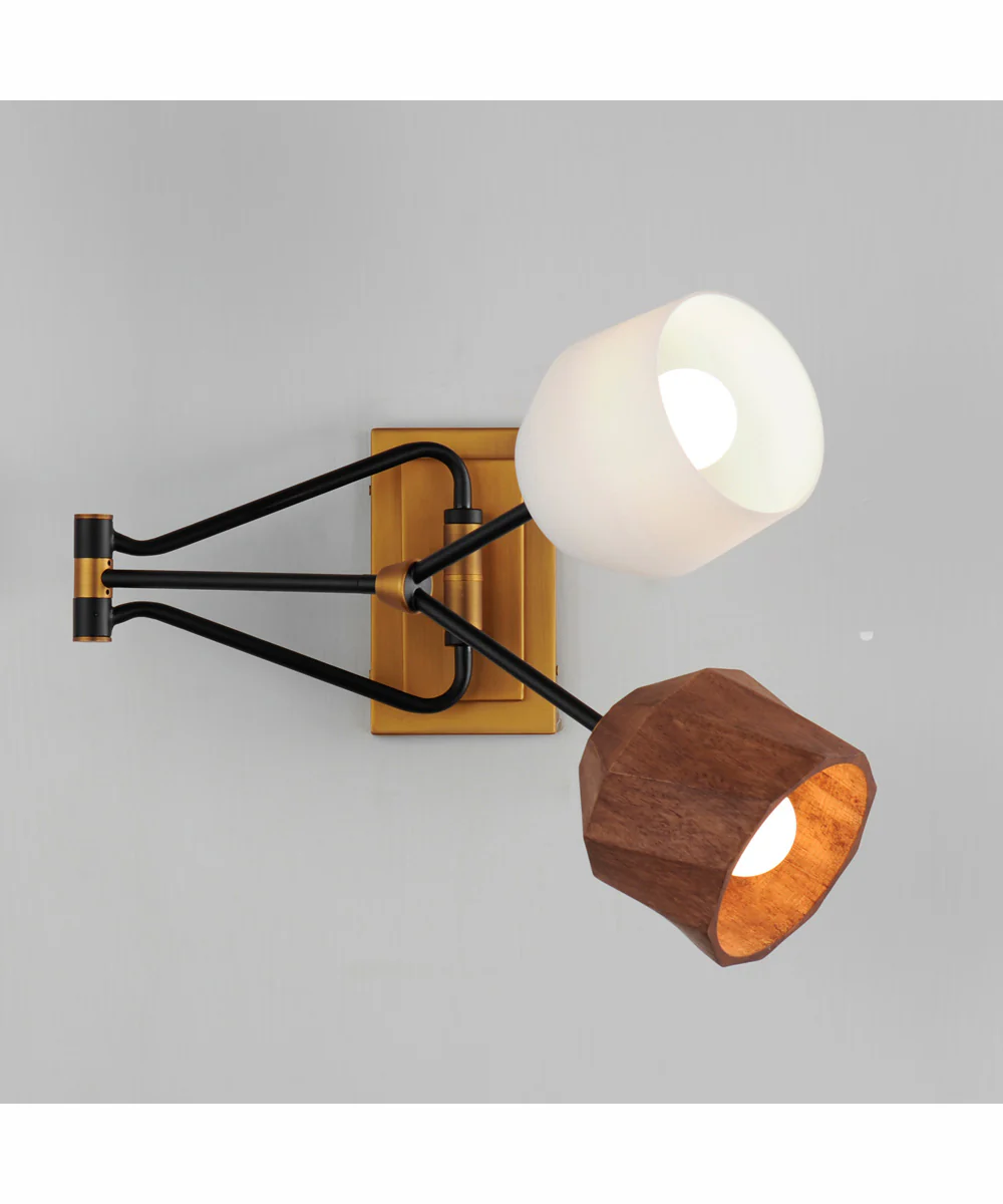 Akimbo 2-Light Swing Arm Wall Sconce W LED Bulbs Dark Bronze/Antique Brass - Image 3