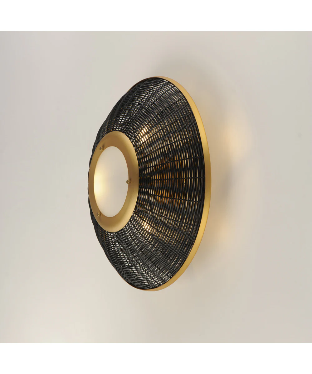 Rattan 20 inch Wall Sconce/Semi Flush Mount Natural Aged Brass - Image 6