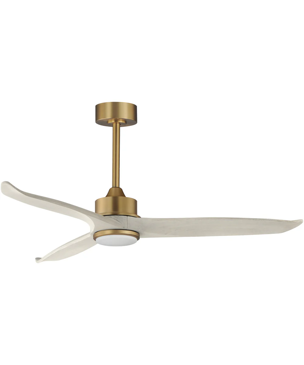 Woodwind 52 inch Solid Wood Blade Fan w LED Light Kit Natural Aged Brass