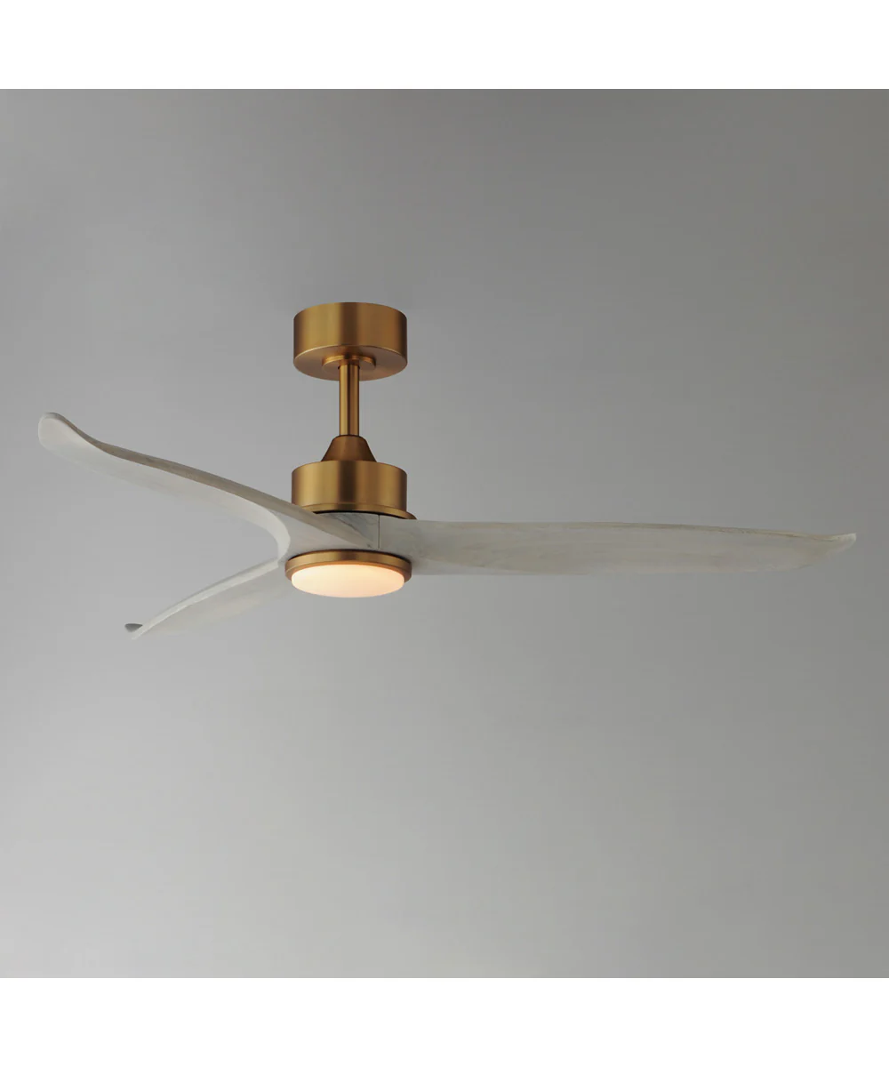 Woodwind 52 inch Solid Wood Blade Fan w LED Light Kit Natural Aged Brass - Image 3