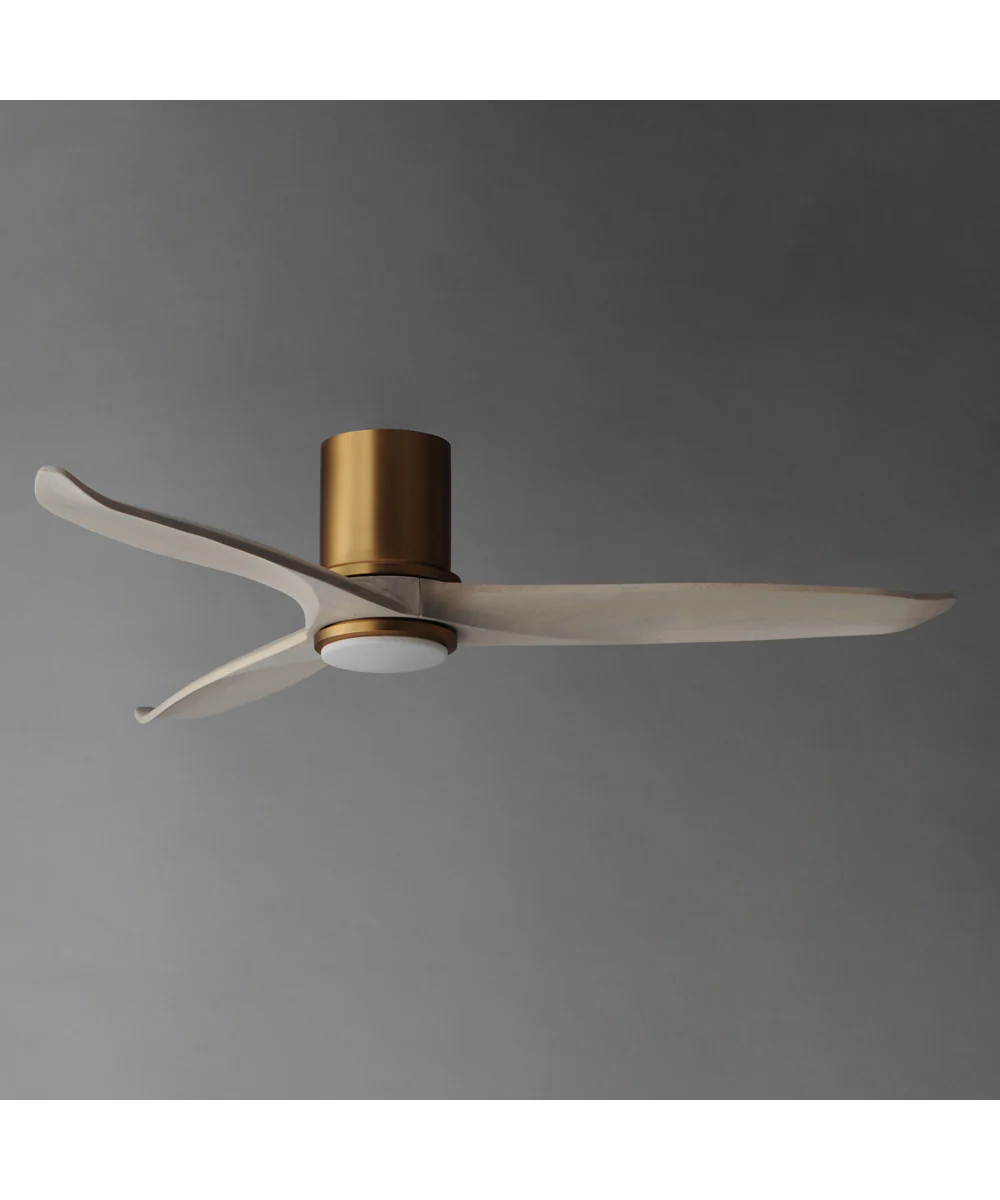 Woodwind 52 inch Solid Wood Blade Hugger Fan w LED Natural Aged Brass - Image 2