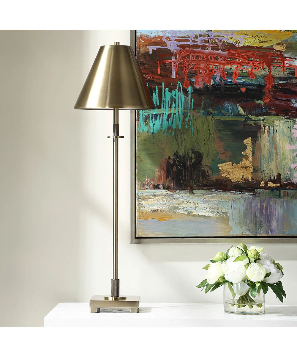 Metal Buffet Lamp in Antique Brass with Tapered Metal Shade - Image 3