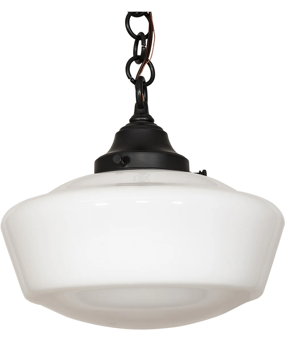 12"W Schoolhouse with Traditional Globe 1-Light Pendant Craftsman Brown in Opal White - Image 3