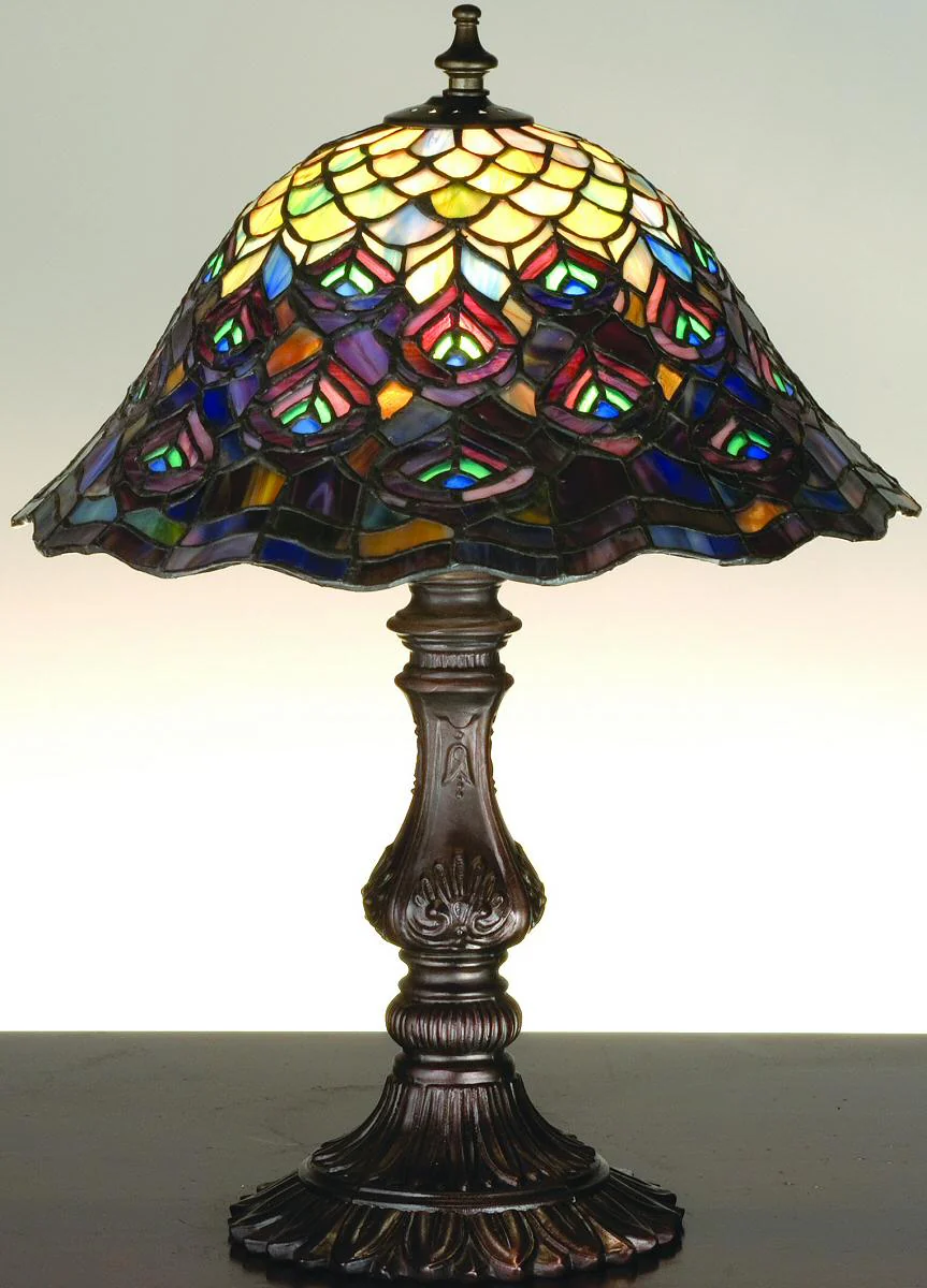 17"H Tiffany Peacock Feathers Accent Lamp - Image 2