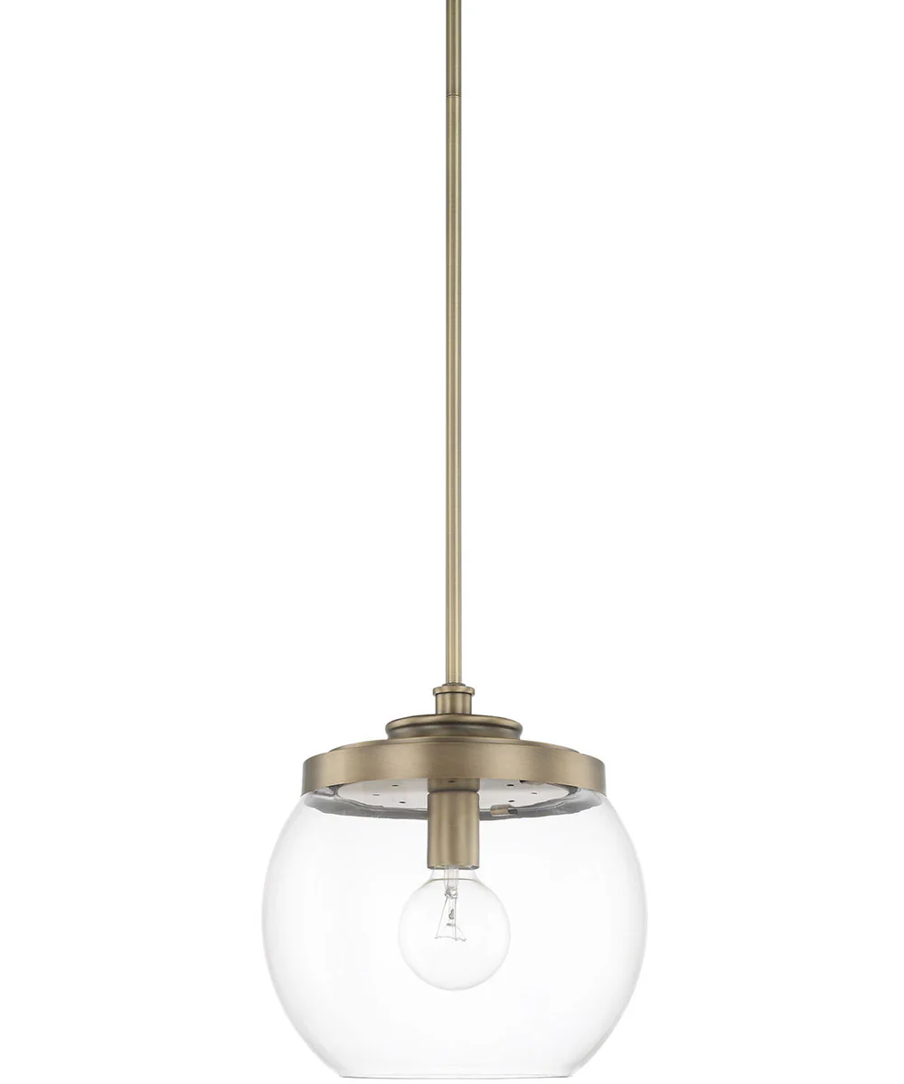 Mid-Century 1-Light Dual-Mount Pendant/Semi-Flush Mount In Aged Brass