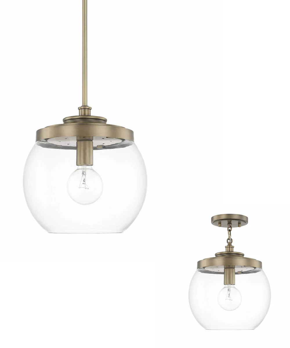 Mid-Century 1-Light Dual-Mount Pendant/Semi-Flush Mount In Aged Brass - Image 2