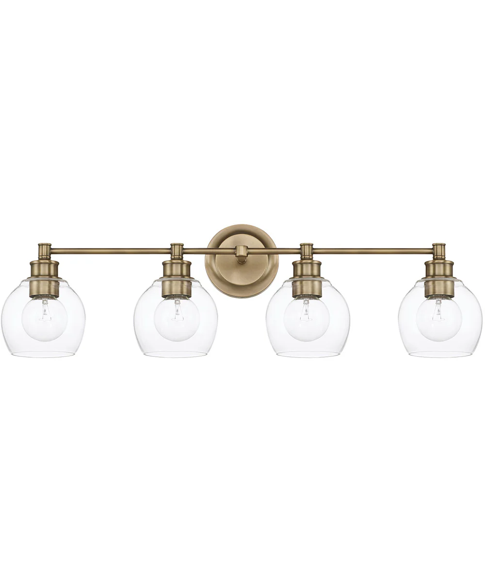Mid-Century 4-Light Vanity In Aged Brass With Clear Glass
