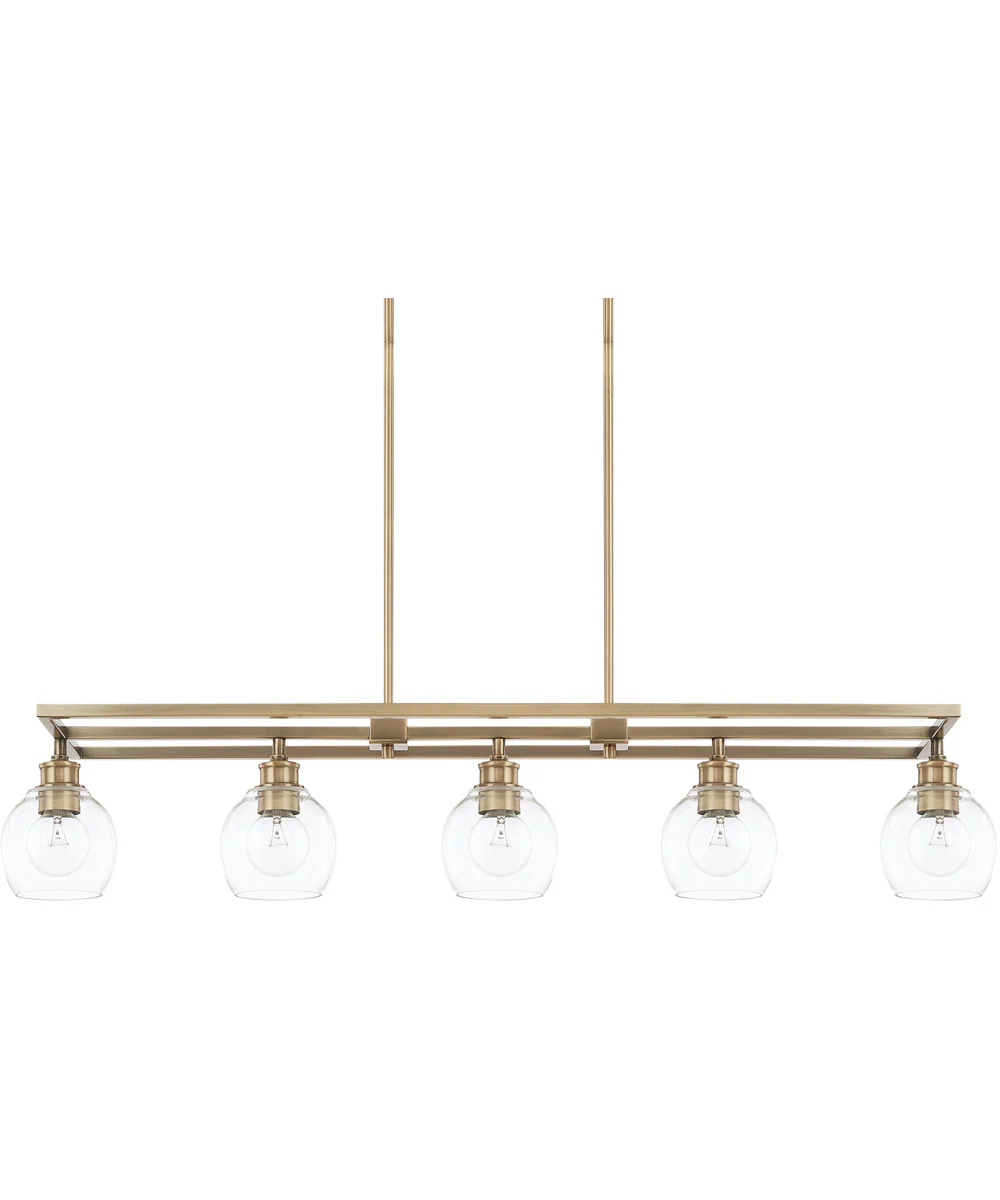 Mid-Century 5-Light Island In Aged Brass With Clear Glass