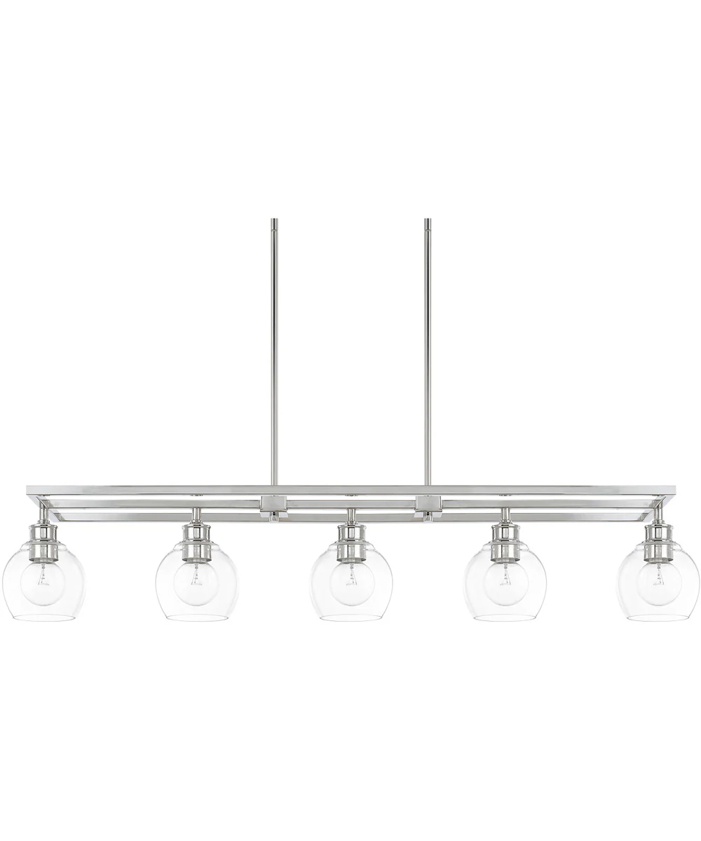 Mid-Century 5-Light Island In Polished Nickel With Clear Glass