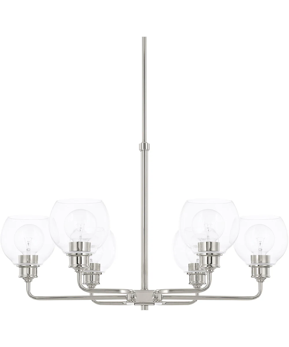 Mid-Century 6-Light Chandelier In Polished Nickel With Clear Glass