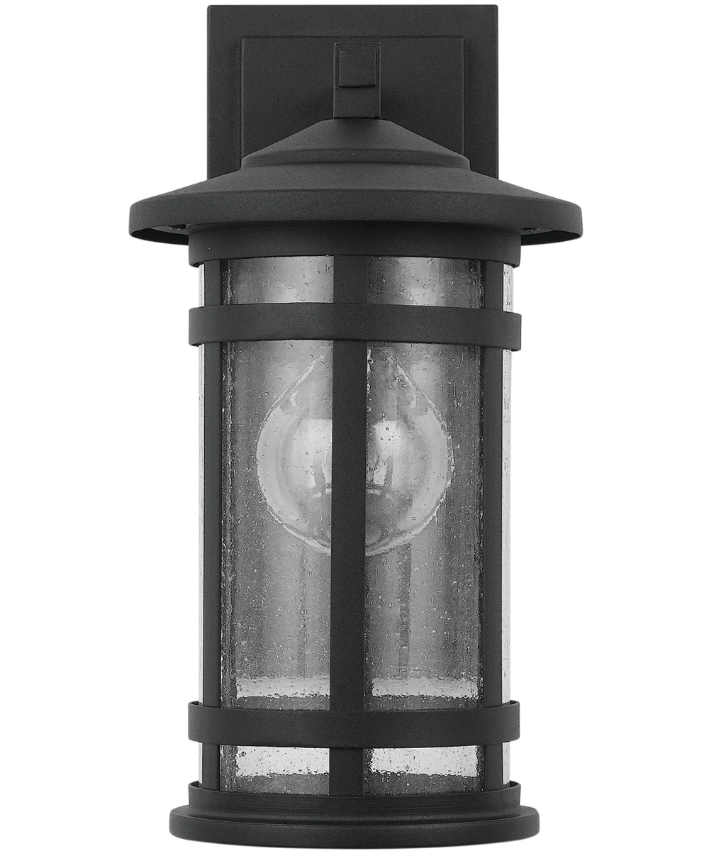 Mission Hills 1-Light Outdoor Wall Mount Rain or Shine - Black with Antiqued Seeded Glass