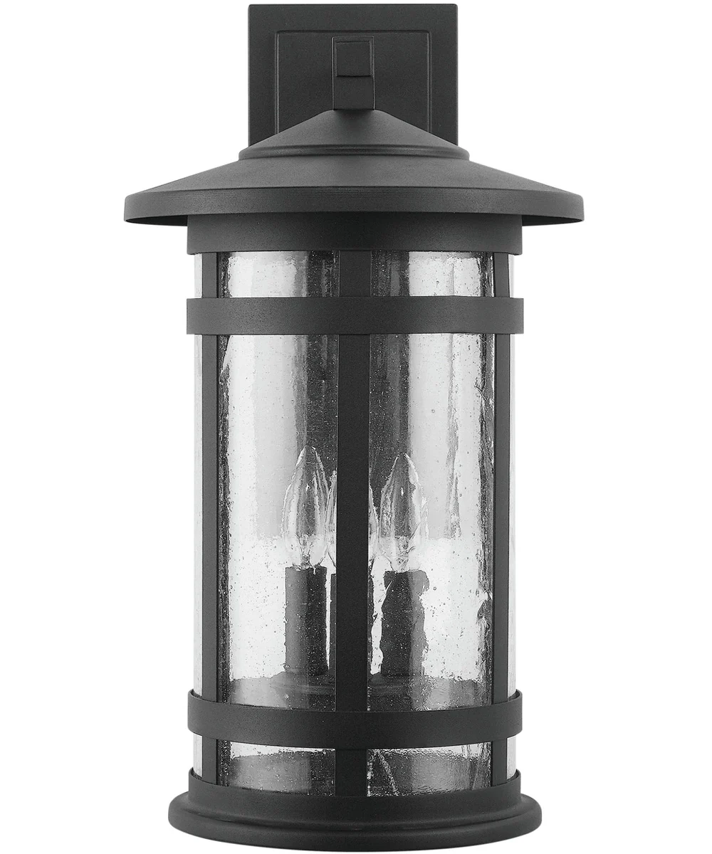 Mission Hills 3-Light Outdoor Wall Mount Rain or Shine - Black with Antiqued Seeded Glass