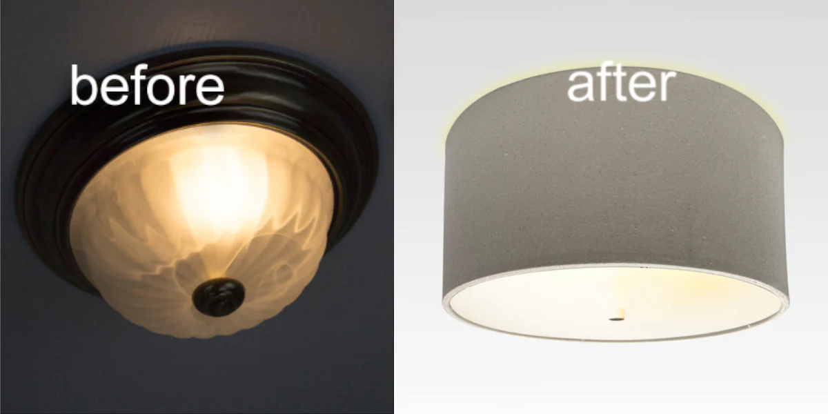 Moderne Flush Mount Conversion Kit 14"w Light Oatmeal Hardback Drum Lampshade - Image 2