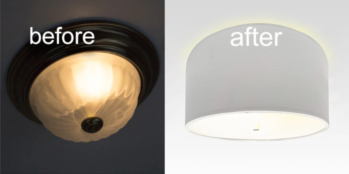 Moderne Flush Mount Conversion Kit 14"w White Hardback Drum Lampshade - Image 2