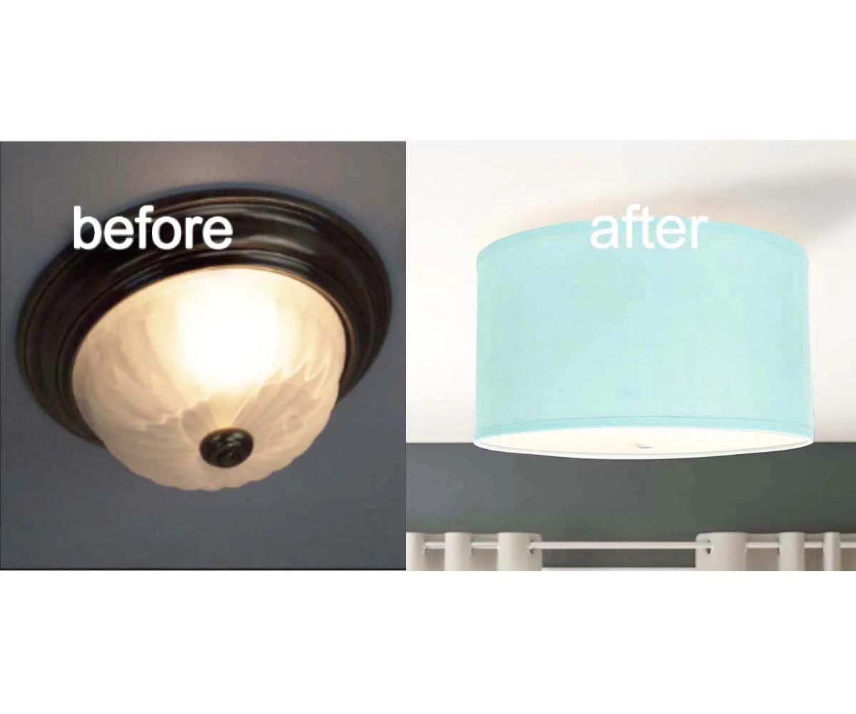 Moderne Flush Mount Conversion Kit 16"w Island Paradise Linen Drum Lampshade - Image 5