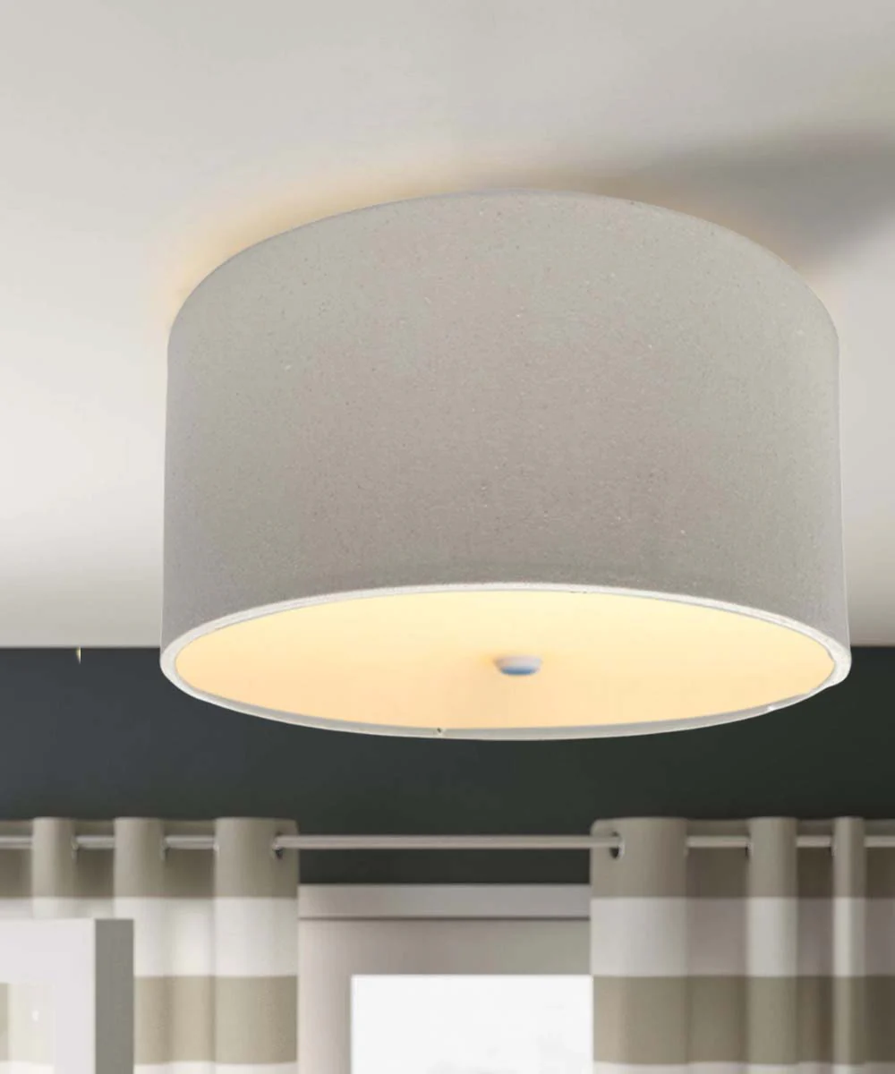 Moderne Flush Mount Conversion Kit 16"w Light Oatmeal Linen Drum Lampshade - Image 2