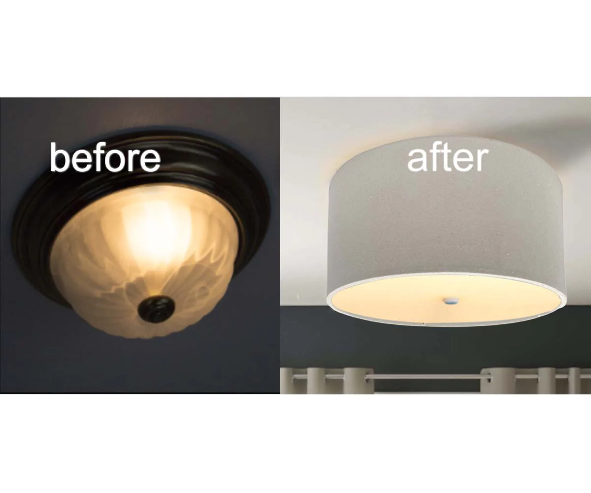 Moderne Flush Mount Conversion Kit 16"w Light Oatmeal Linen Drum Lampshade - Image 5