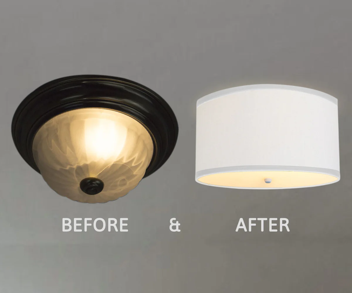 Moderne Flush Mount Conversion Kit 18"w White Linen Shallow Drum Lampshade - Image 3
