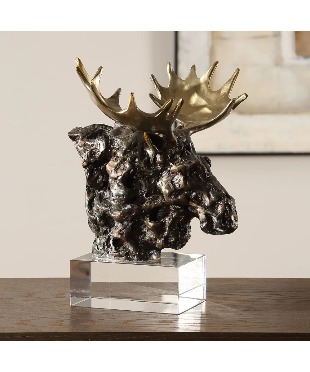 Moose Bust Bronze Sculpture - Image 2