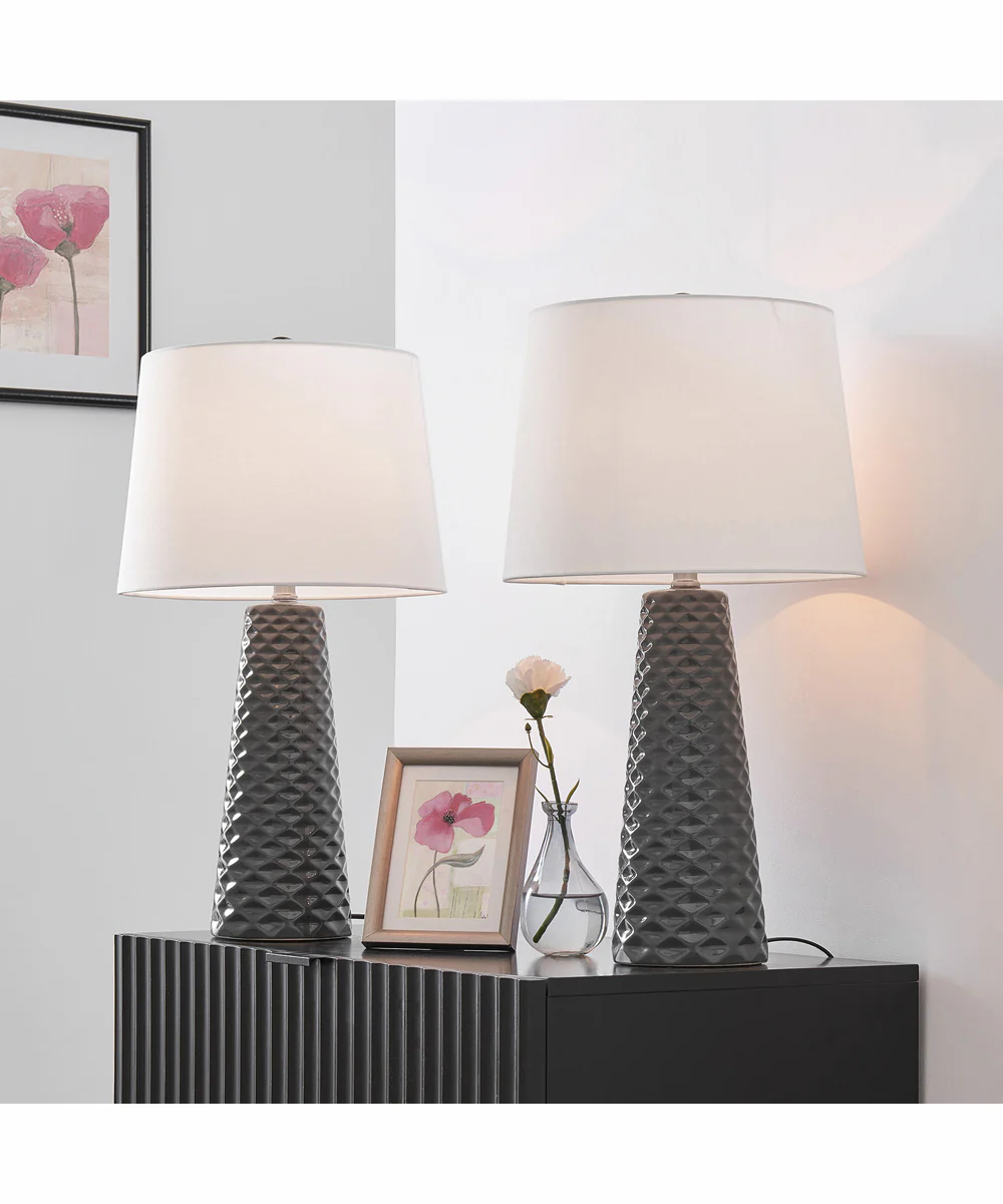 Muriel 2-Light 2 Pack-Table Lamp Grey Ceramichrome/ White Linen - Image 5