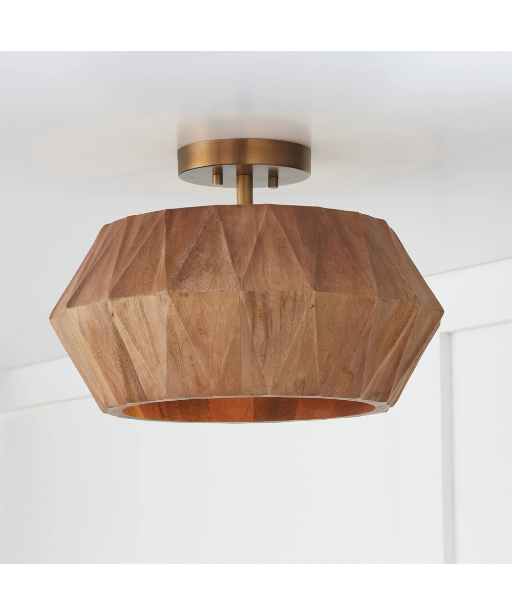 Nadeau 1-Light Semi-Flush Light Wood and Patinaed Brass - Image 4