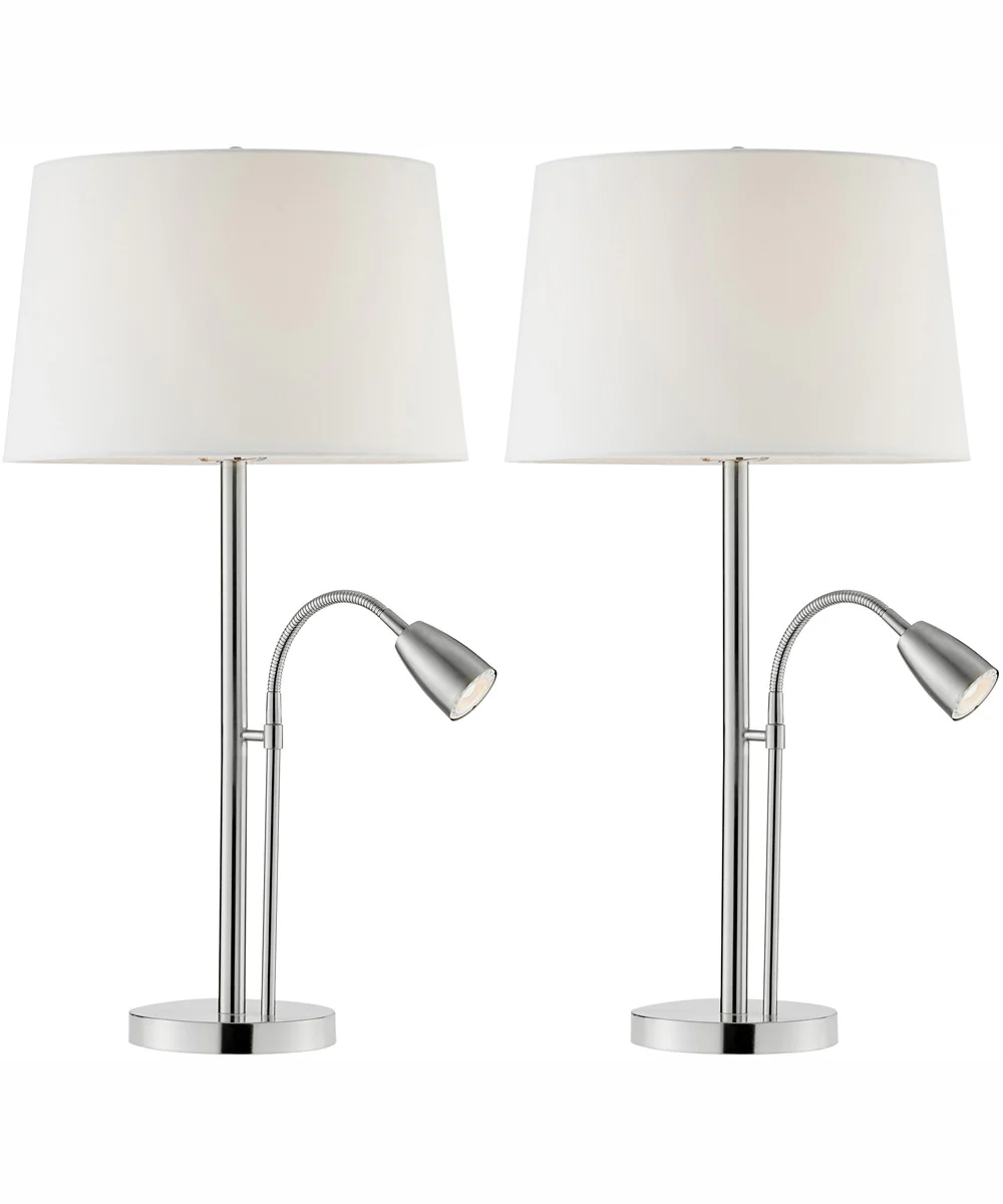 Nanette 1-Light 2 Pack-Table Lamp With Reading Brushed Nickel/White Linen