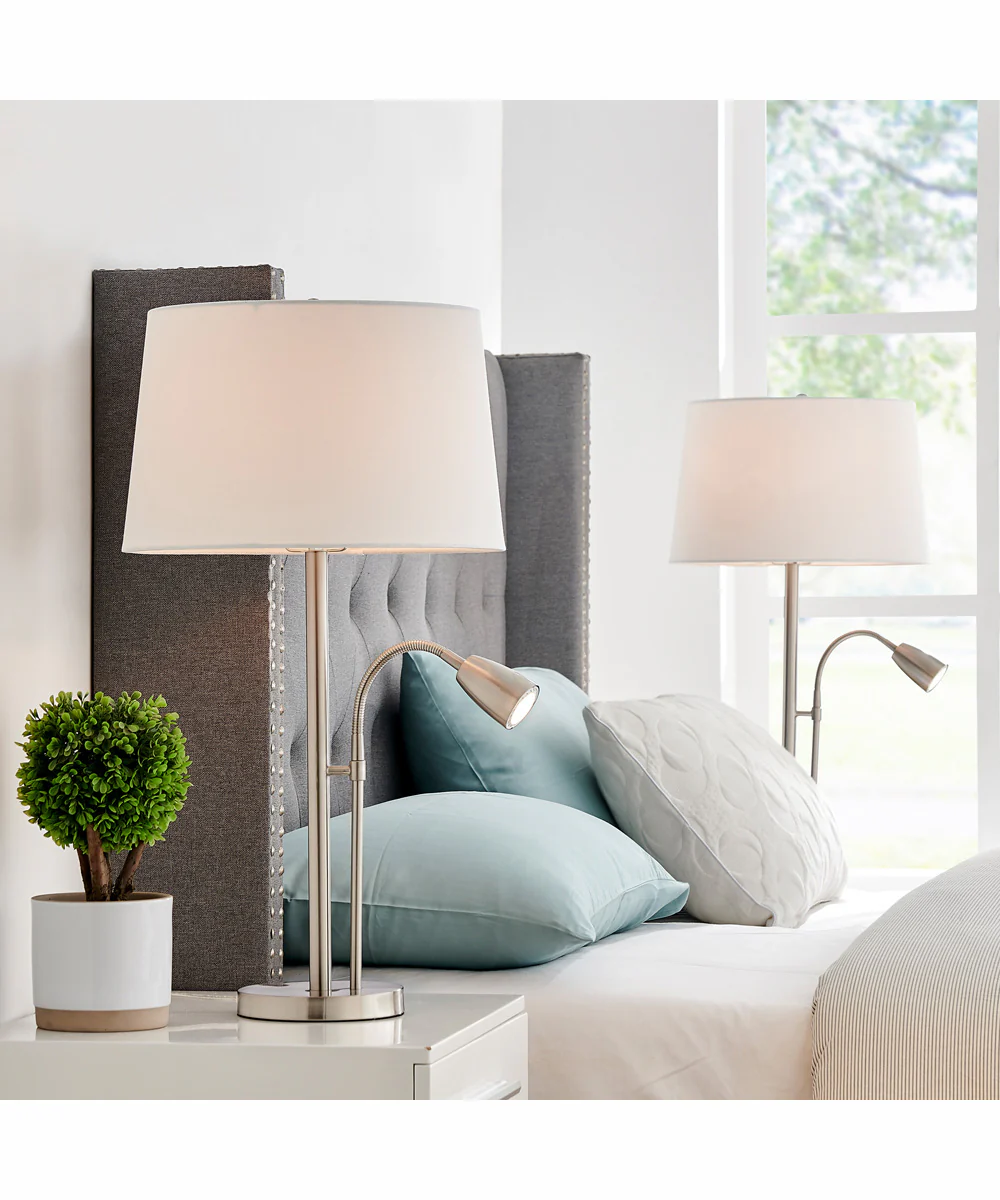 Nanette 1-Light 2 Pack-Table Lamp With Reading Brushed Nickel/White Linen - Image 3