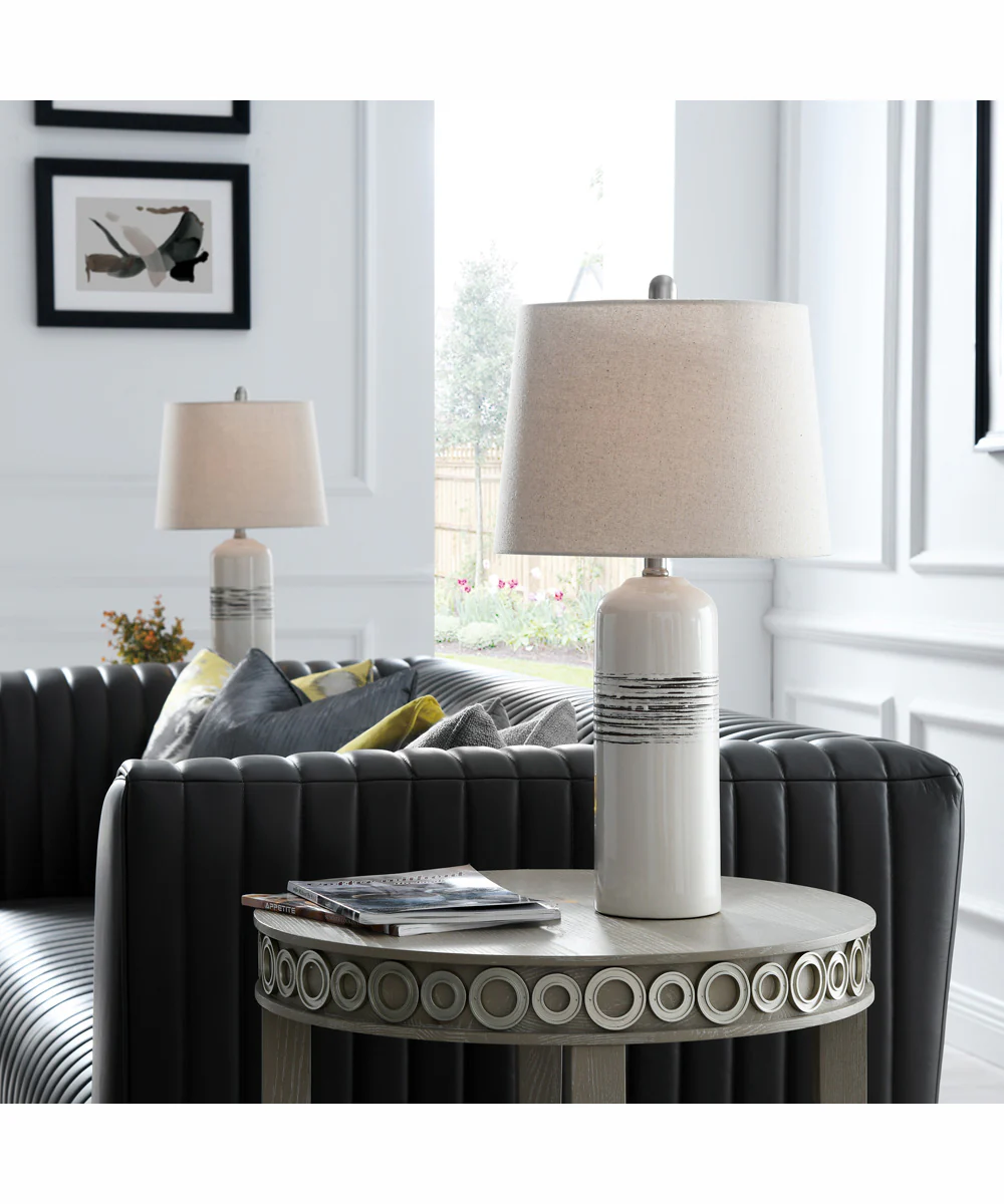 Noelle 1-Light 2 Pack-Table Lamp Ceramichrome/ Oatmeal Linen Shade - Image 3