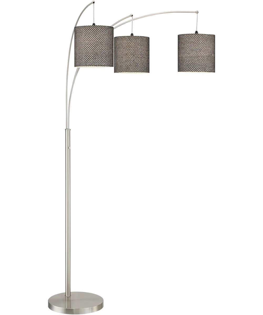 Norlan 3-Light 3-Light Arch Lamp Brushed Nickel/Black Fabric Shade