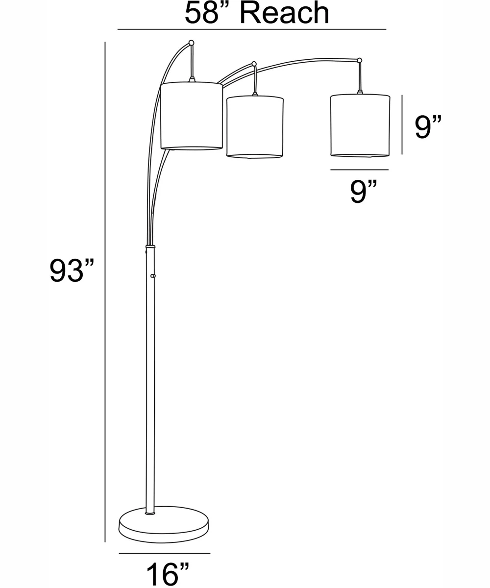 Norlan 3-Light 3-Light Arch Lamp Brushed Nickel/Grey Fabric Shade - Image 4