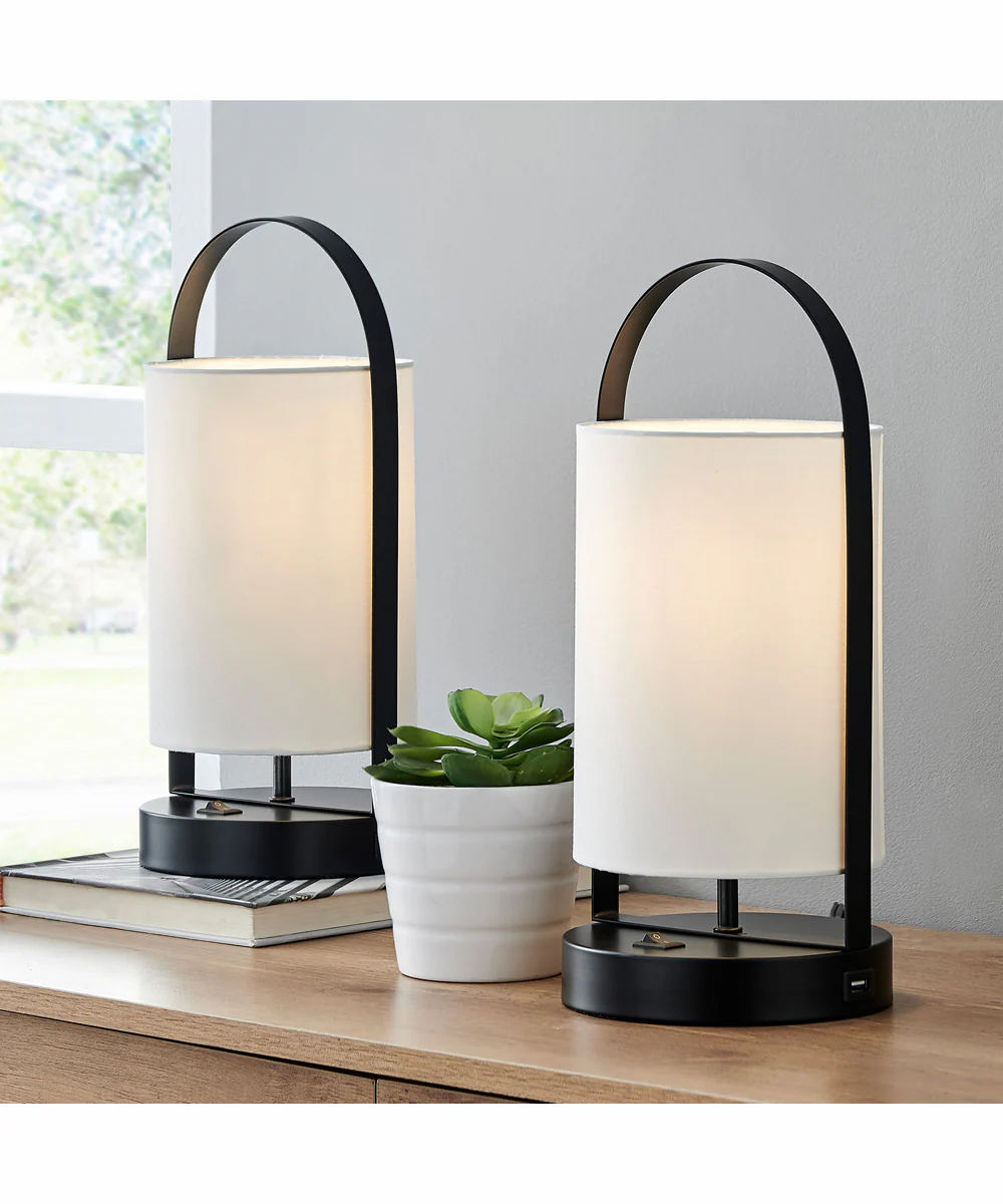 Obelia 1-Light 2 Pack-Table Lamp Black/Fabric Shade With Usb - Image 3