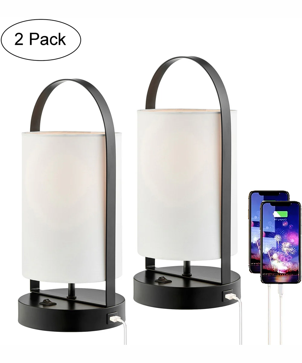 Obelia 1-Light 2 Pack-Table Lamp Black/Fabric Shade With Usb - Image 6