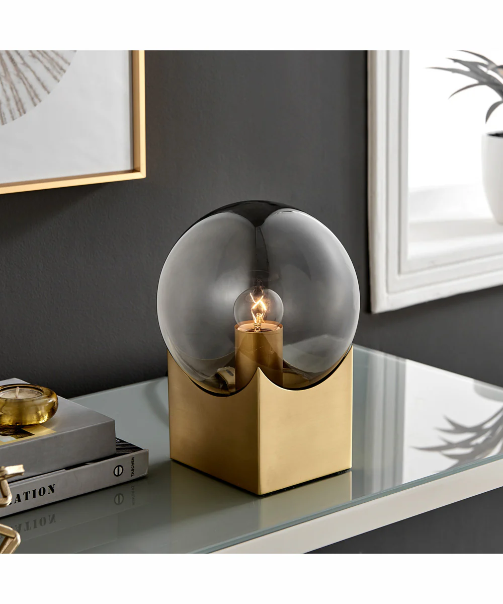Oksena 1-Light Table Lamp Gold/Smoke Glass Shade - Image 3