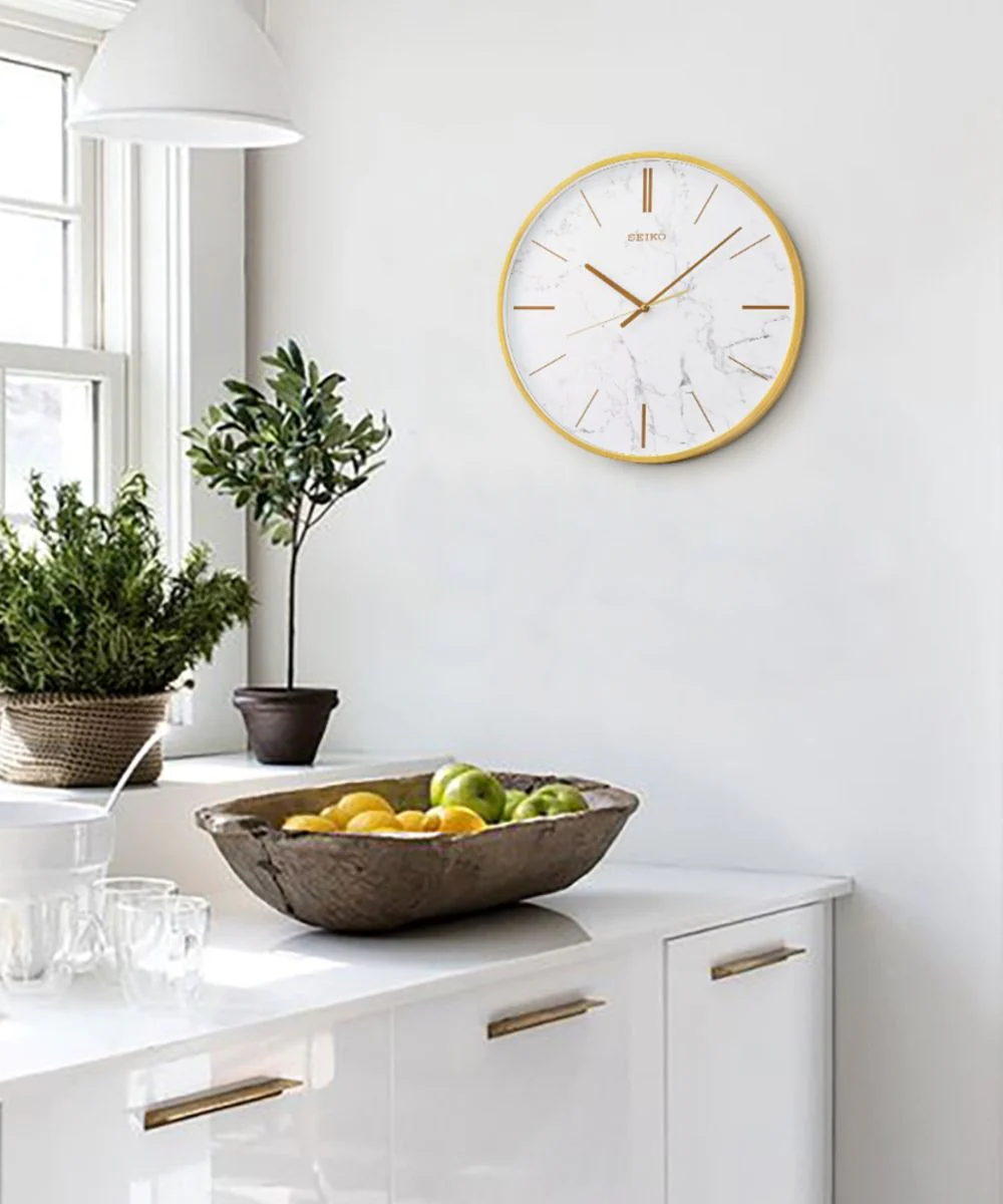 OPEN BOX 16" Wall Clock Carrara Gold & White Marble Effect Metal Case/Glass Cover - Image 2