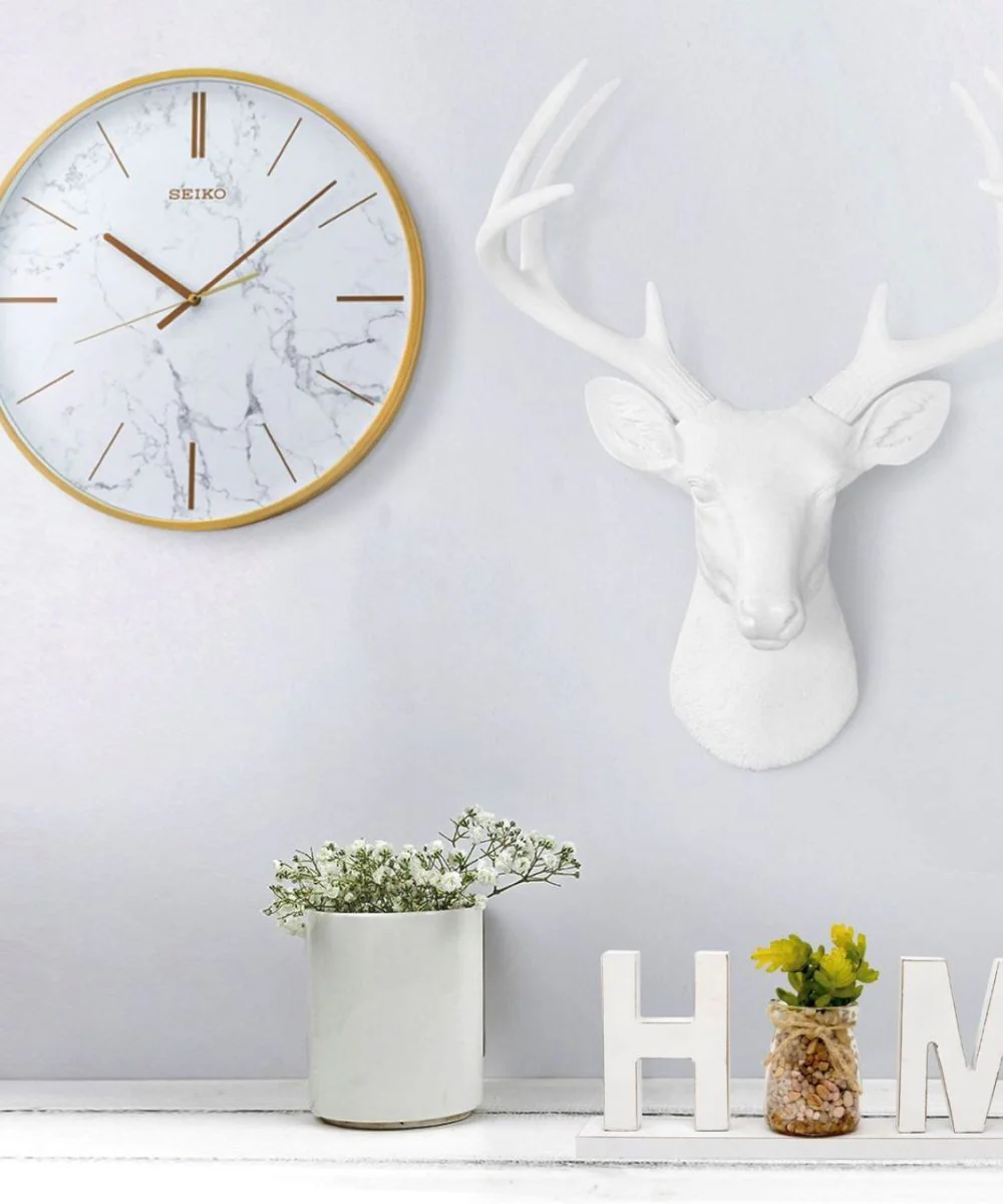 OPEN BOX 16" Wall Clock Carrara Gold & White Marble Effect Metal Case/Glass Cover - Image 4