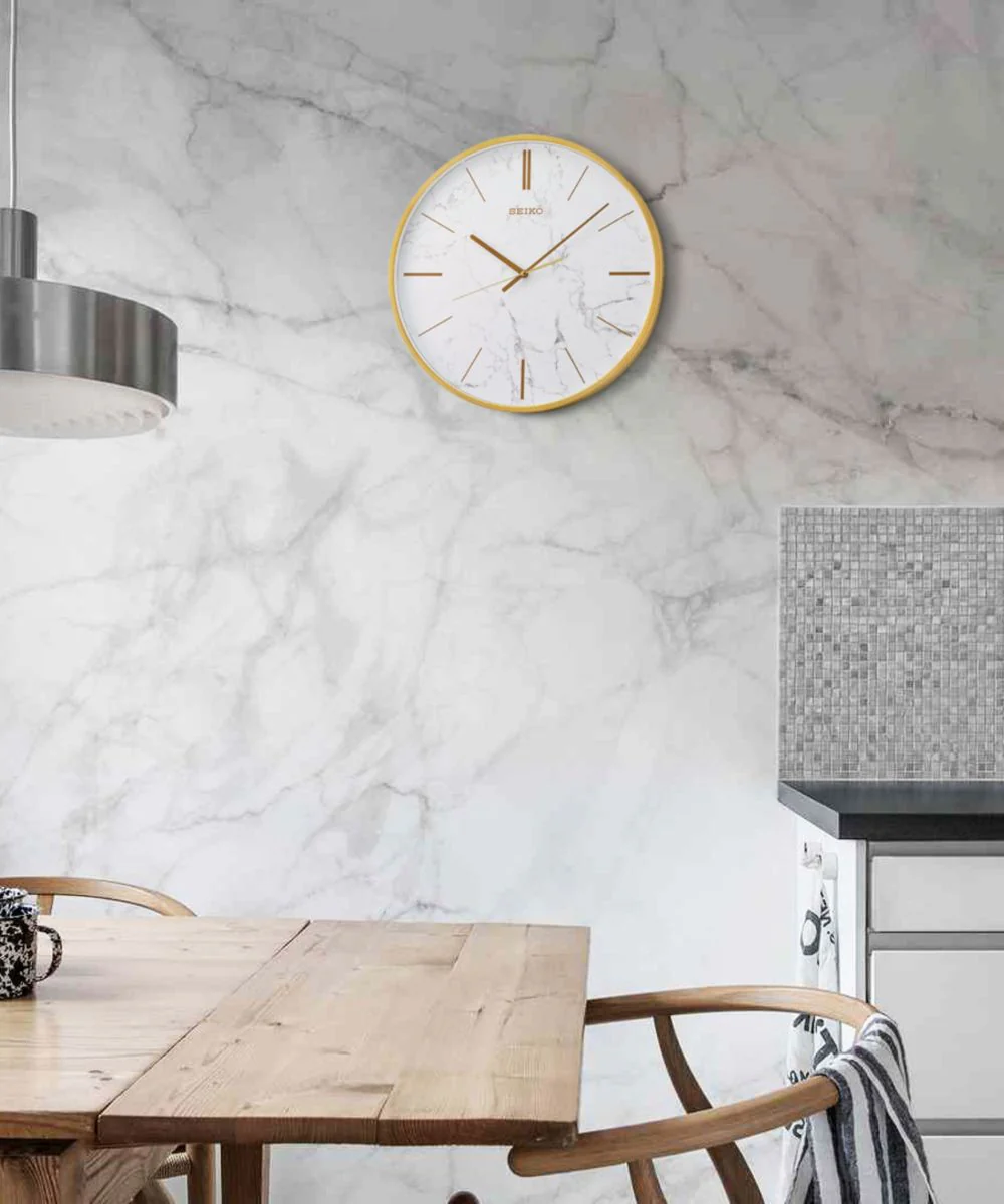 OPEN BOX 16" Wall Clock Carrara Gold & White Marble Effect Metal Case/Glass Cover - Image 5