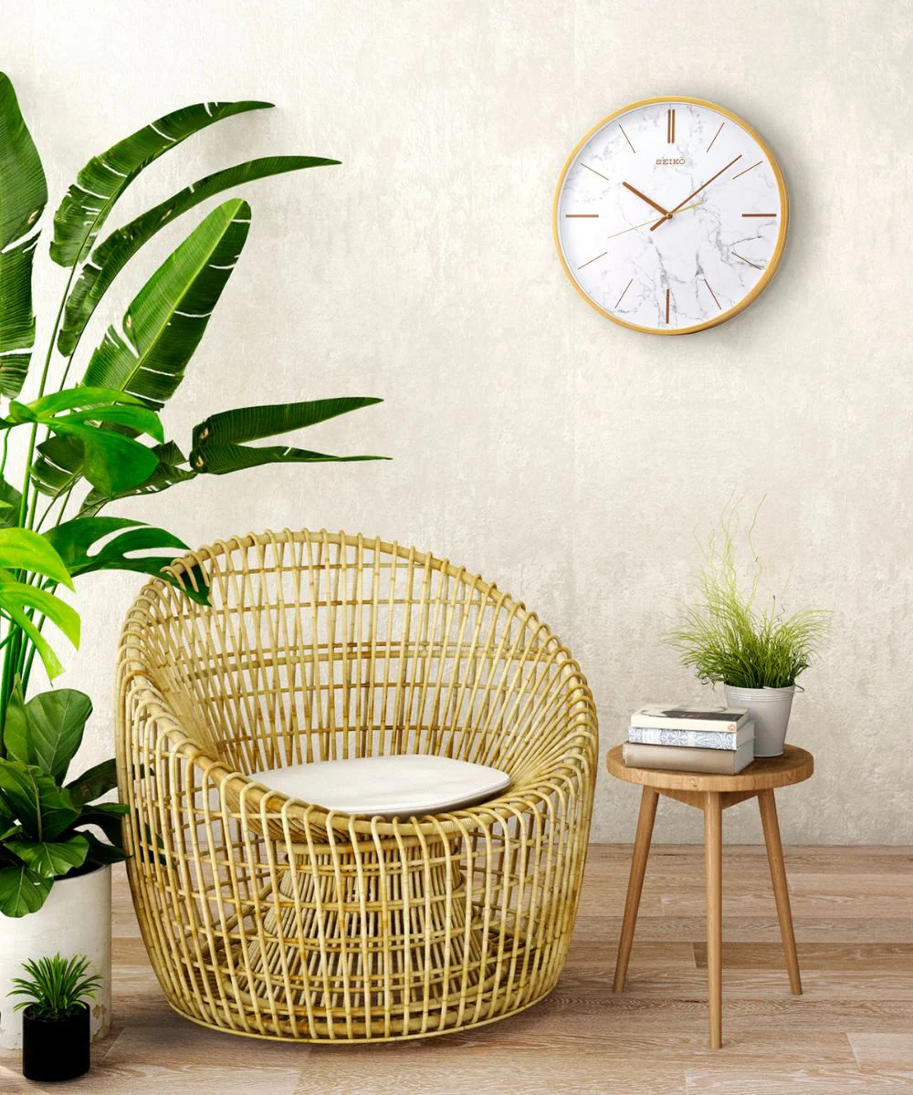 OPEN BOX 16" Wall Clock Carrara Gold & White Marble Effect Metal Case/Glass Cover - Image 6