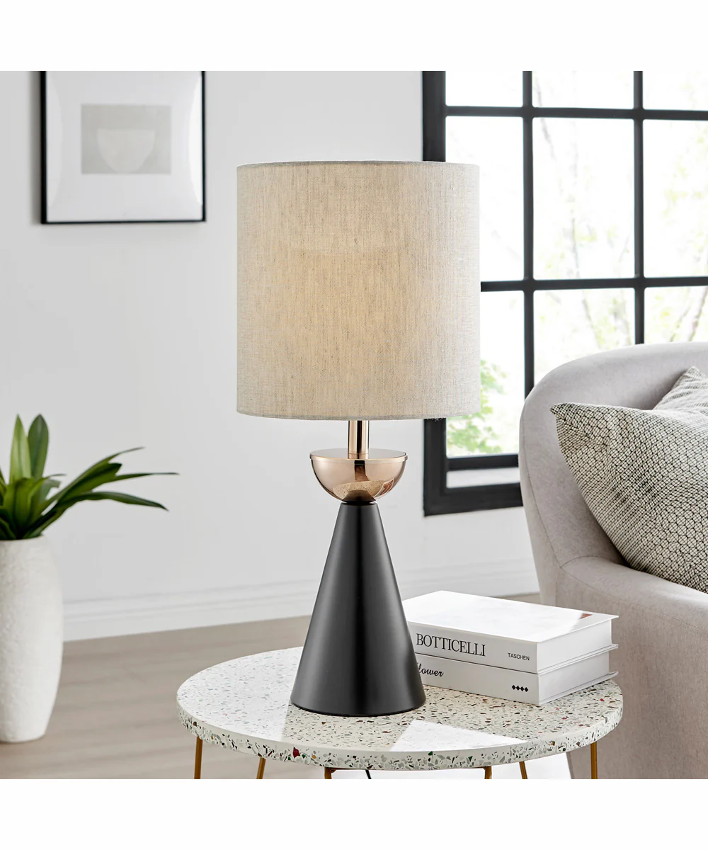 Oriela 1-Light Table Lamp Black/Gold/Linen Fabric Shade - Image 3